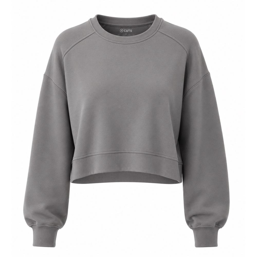 Cuts Cropped Sweatshirt Grey Drop Shoulder Long Sleeve Crew Neck Oversized S